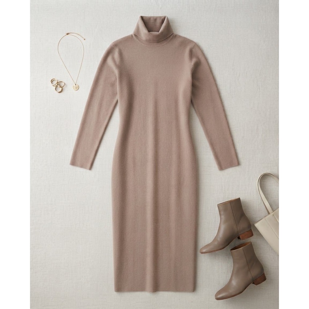 Iris & Ink Oatmeal Sweater Dress S Tan 100% Merino Wool Midi Luxury THE OUTNET